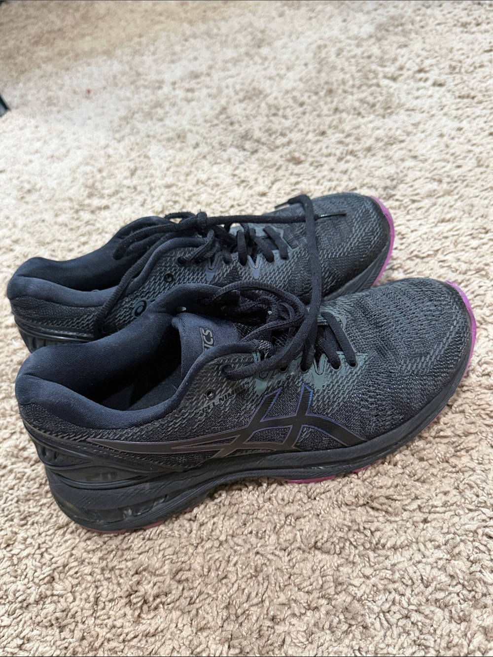 Asics Women's Black Running Shoes with Purple Accents